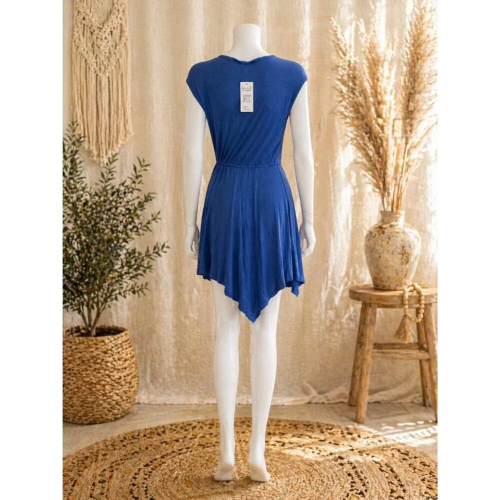 Cupshe Blue Asymmetrical Hem Dress Stretch Knit Casual Mini Dress NWT Size M